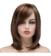 BESTUNG Short Mixed Color Synthetic Women Wig Medium Length Natural Looking Hair Wigs Light Brown...