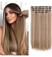 S-noilite 22 Inch Clip in Hair Extensions 12PCS Full Head Long Straight Hair Extensions Thick Dou...