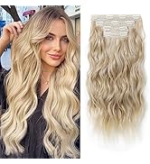 REECHO Clip in Hair Extensions, 4PCS Blonde Hair Extensions 24