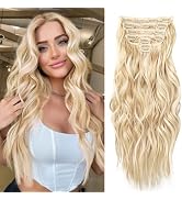 NAYOO Clip in Hair Extensions for Women 20 Inch Long Wavy curly Blonde Mix Bleach Blonde Hair Ext...