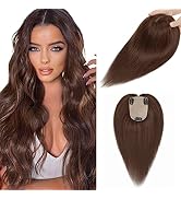 S-noilite Hair Toppers for Women Real Human Hair Topper No Bangs #4 Medium Brown 10 Inch Hair Pie...