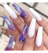 YOSOMK 24PCS Press on Nails Long Coffin Fake Nails with Designs Glossy False Nails for Women Girl...