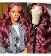 99j Burgundy Lace Front Wigs Human Hair 13x4 HD Glueless Body Wave Lace Front Wigs Human Hair Pre...