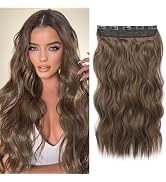 REECHO Clip in Hair Extensions, 20” One Piece Hair Extension Clip in Wefts Long Thick Beach Wavy ...
