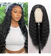 xccoco Curly Wig Long Black Wigs for Black Women Long Deep Wave Synthetic Lace Front Wig with 4