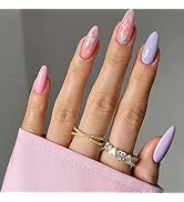 ANDGING Press on Nails Short Medium Almond, Fake Nails for Women with Cute Nude Pink Purple Heart...