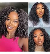 Domiso V Part Wig Human Hair Glueless Upgrade U Part Human Hair Wig 180% Density Kinky Curly Wigs...