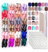 FANDAMEI Press on Nails, 24 Colors 576PCS Press on Nails Short, Matte Glossy Press on Nails Short...