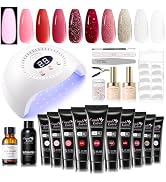 Candy Lover Poly Nail Gel Kit with U V Light, 10 Red Pink Glitter Colors, Poly Extension Gel Nail...