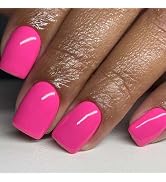 Pink Press On Nails - Short Square False Nails, 24 Pcs Glossy Acrylic Nails, Solid Color, Full Co...