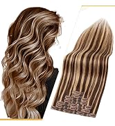 Benehair Seamless Clip in Hair Extensions Real Human Hair 20 Inch, Balayage Medium Brown with Dar...