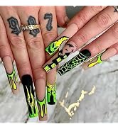 Halloween French Tip Press on Nails Long Coffin Fake Nails Ghost Castle False Nails with Black Sp...