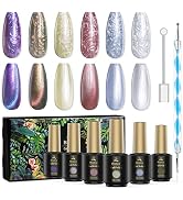 Pearl Gel Nail Polish 6 Colors Glitter Drawing Gel Polish Pearlescent Shell Thread Nail Gel White...