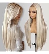 SAPPHIREWIGS 13x6 Blonde Synthetic Lace Front Wigs Glueless Straight Wigs for Women Pre Plucked H...