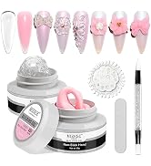 MIZHSE Solid Builder Gel for Nails, Clear Pink Hard Gel Extension Builder Nail Kit, Non-Sticky 3D...