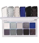 10 Colors Black Smokey Eyeshadow Pallet, Cool Toned Shimmer Glitter Eyeshadow, Natural Neutral Sm...
