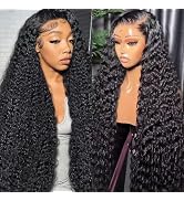 RAYFOG Deep Wave Lace Front Wigs Human Hair Pre Plucked 180% Density 13x4 Deep Curly HD Transpare...