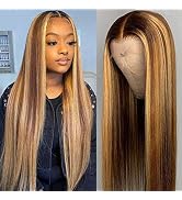 4/27 Highlight Ombre Lace Front Wig Human Hair 4x4 Lace Closure Wigs Brazilian Straight Brown Hon...