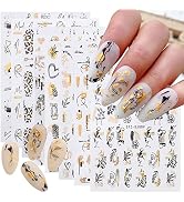 9 Sheets Gold Nail Art Stickers, Graffiti Fun Nail Foil Decals 3D Self-Adhesive Bronzing Leopard ...