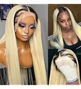 Ombre Blonde Human Hair Lace Front Wigs 1B613 Lace Front Human Hair Wig Straight Black and Blonde...