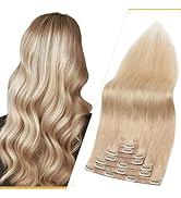 Benehair Seamless Clip in Hair Extensions Real Human Hair 20 Inch, Platinum Blonde PU Hair Extens...