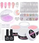 EBANKU Solid Builder Gel for Nails - 4 Colors Builder Gel Nail Kit with UV Light Non-Sticky Hand ...
