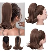 S-noilite Short Ponytail Extension Claw Clip In Ponytail Extension 12 Inch Drawstring Curly Wavy ...