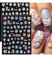 Spring Summer Flower Nails Stickers Decals 5D Embossed Flower Nails Art Stickers Self-Adhesive De...