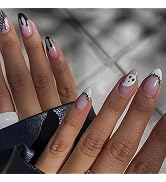 Halloween Press on Nails Almond Fake Nails with Spider Web Blood Drops Designs Cute Glue on Nails...