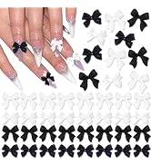RODAKY 200PCS Black-White Bow Nail Charms 3D Bowknot Nail Art Charm for Acrylic Nails Design Resi...