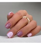 ROMODIYA Press on Nails Short Square, Purple Glitter Fake Nails, Gel Made Solid Color False Nails...