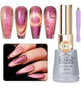 MIZHSE 9D Cat Eye Gel Nail Polish, Red Cat Eye Magnetic Gel Nail Polish 12mL Dual Colors Chameleo...