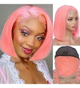 Fancy Hair Pink Bob Human Hair Wig 13x4 HD Lace Front Wigs Pre Plucked Straight Short Bob Wig wit...
