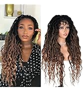 ANNISOUL Black with Brown Faux Locs Wigs for Black Women Curly Goddess Faux Locs Crochet Hair Ful...
