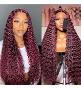 VELOMA Burgundy Lace Front Wigs Human Hair 30 Inch Deep Wave HD Lace Front Wigs Human Hair Pre Pl...