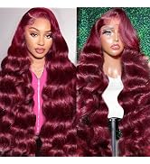 Lukymart 30 Inch 99j Burgundy Lace Front Wigs Human Hair 13x6 Body Wave Wig 180% Density Glueless...