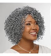 HUA Grey Wig for Women Human Hair Glueless Kinky Curly Salt and Pepper Wigs for Black Women Short...