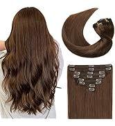 Sunya Clip in Hair Extensions Real Human Hair Chocolate Brown Human Hair Extensions Clip Ins 18 I...