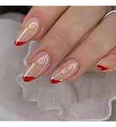 Almond Press On Nails French Tip Fake Nails, Full Cover Gel Reusable Acrylic Nails, Reusable Nail...