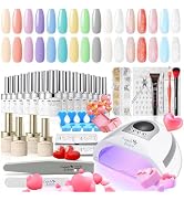 Candy Lover Gel Nail Kit, 16 Colors Gel Polish Set and Gel Nail Essentials Set, Pastel Rainbow Ma...