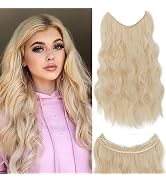 S-noilite Invisible Wire Hair Extensions 24 Inch 613 Bleach Blonde Long Wavy Synthetic Wire Hairp...