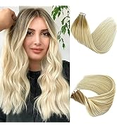 Ombre Balayage Tape in Hair Extensions Human Hair Beige Blonde to Medium Blonde to Platinum Blond...