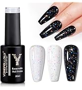 YOKE FELLOW Glitter No Wipe Top Coat Gel Nail Polish, 2 in 1 Sparkly Shiny Diamind No Wipe Top Co...