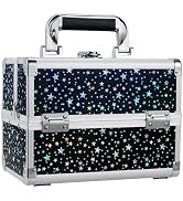 Joligrace Makeup Train Case Portable Cosmetic Box 2 Trays with Mirror Lockable for Makeup Nail Te...