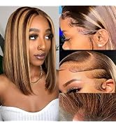 Bob Wig Human Hair Highlight Ombre 13x6 Lace Front Wigs Human Hair 180 Density 4/27 Straight Fron...