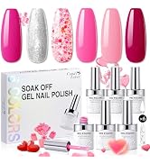 Candy Lover Gel Polish Set, Pink Glitter Gel Nail Polish, Long Lasting UV Gel Nail Polish Kit, Ge...