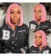 Pink Bob Wigs Human Hair 13x4 HD Transparent Lace Front Wig Colored Wigs Short Bob Lace Frontal W...