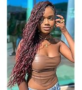 Burgundy Goddess Bohemian Box Braids Crochet Hair 7 Packs 24 Inch Red Boho Crochet Braids for Wom...
