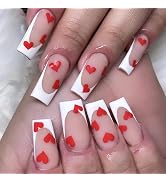 Press On Nails French Tip Fake Nails, Full Cover Gel Reusable Acrylic Nails, Reusable Nail Kit wi...