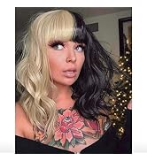 MIMAN I4 Inch Short Wavy Curly Bob Wig for Women Shoulder Length Curly Wigs with Bangs 2-Tone Dye...